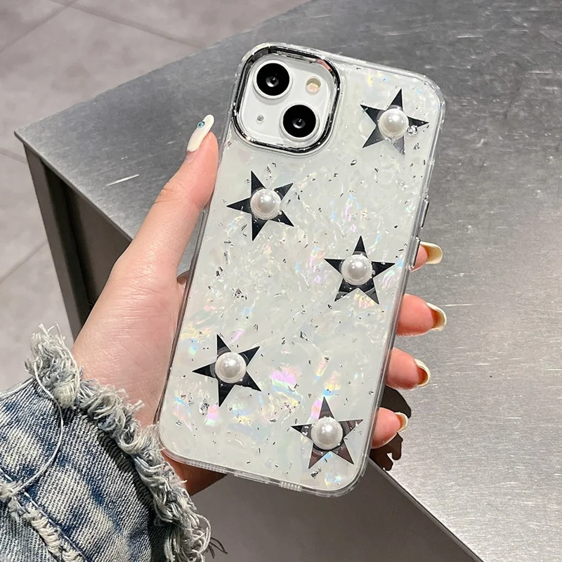 For iPhone 14 Electroplating Phone Case Acrylic+TPU Mobile Phone Shell Pearl Star Decor Cover