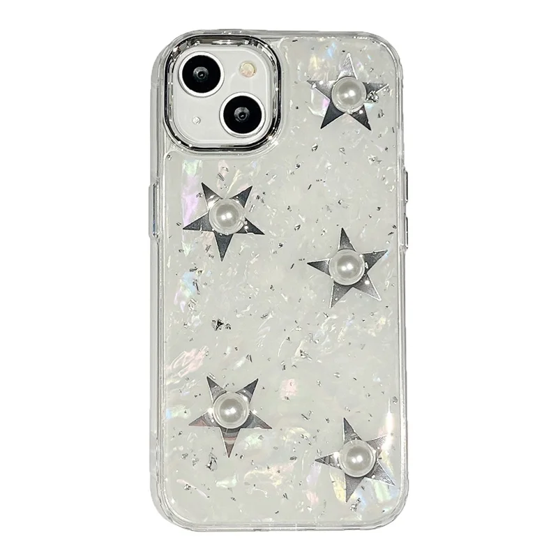 For iPhone 14 Electroplating Phone Case Acrylic+TPU Mobile Phone Shell Pearl Star Decor Cover
