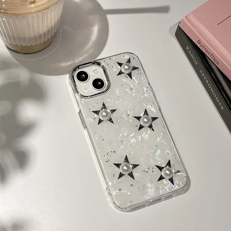 For iPhone 14 Electroplating Phone Case Acrylic+TPU Mobile Phone Shell Pearl Star Decor Cover