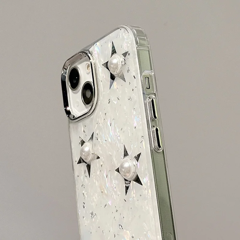 For iPhone 14 Electroplating Phone Case Acrylic+TPU Mobile Phone Shell Pearl Star Decor Cover