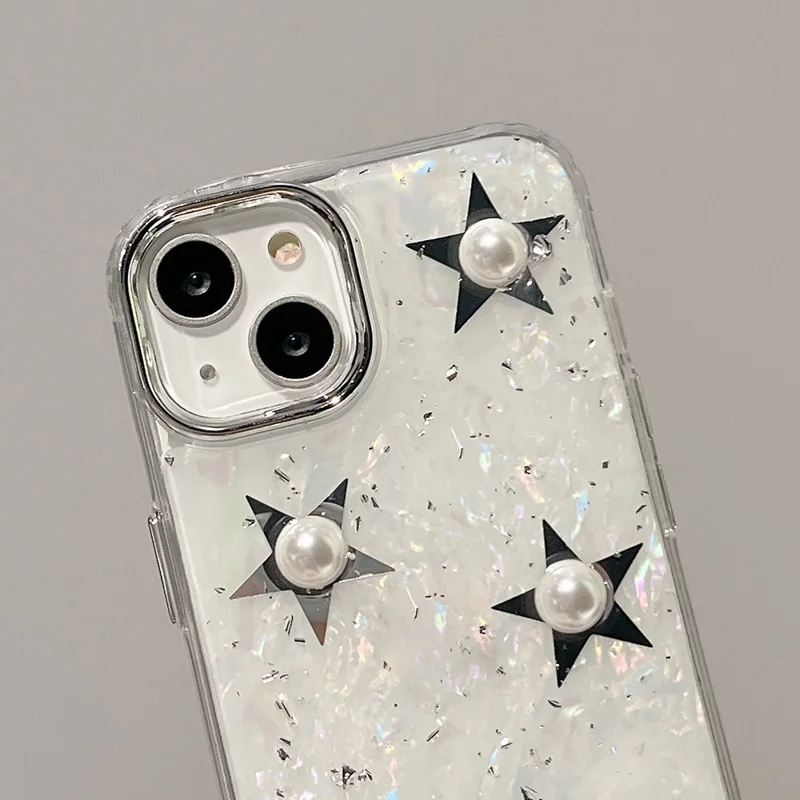 For iPhone 14 Electroplating Phone Case Acrylic+TPU Mobile Phone Shell Pearl Star Decor Cover