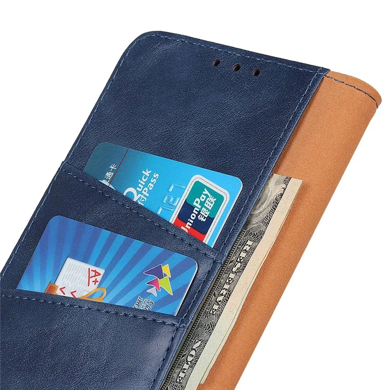 Pour iPhone 15 Anti-scratch Split Leather Crazy Horse Texture Case Stand Wallet Flip Phone Cover - Bleu