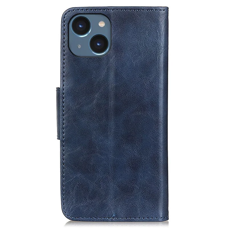 Pour iPhone 15 Anti-scratch Split Leather Crazy Horse Texture Case Stand Wallet Flip Phone Cover - Bleu