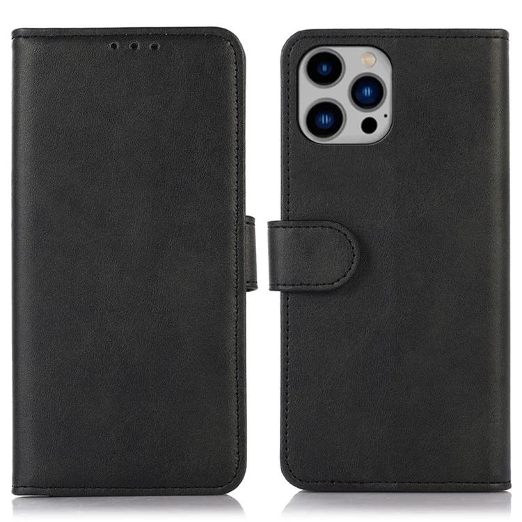 Custodia in piedi per iPhone 15 Pro Portafoglio del telefono Pelle PU Texture pelle di mucca a prova di caduta Copertura - Nero