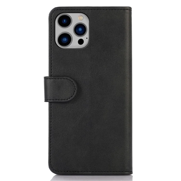 Custodia in piedi per iPhone 15 Pro Portafoglio del telefono Pelle PU Texture pelle di mucca a prova di caduta Copertura - Nero