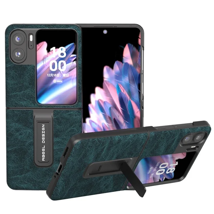 ABEEL Для Oppo Find N2 Flip 5G Kickstand Phone Case PU Leather+PC Litchi Texture Back Cover - Blue