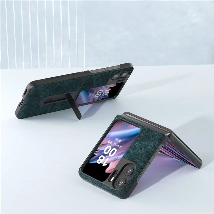 ABEEL Для Oppo Find N2 Flip 5G Kickstand Phone Case PU Leather+PC Litchi Texture Back Cover - Blue