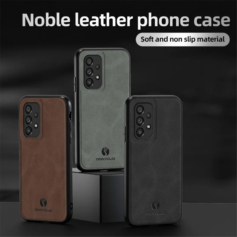 ANNYOJO For Samsung Galaxy A53 5G PU Leather Coated PC+TPU Cover Anti-scratch Phone Case - Coffee