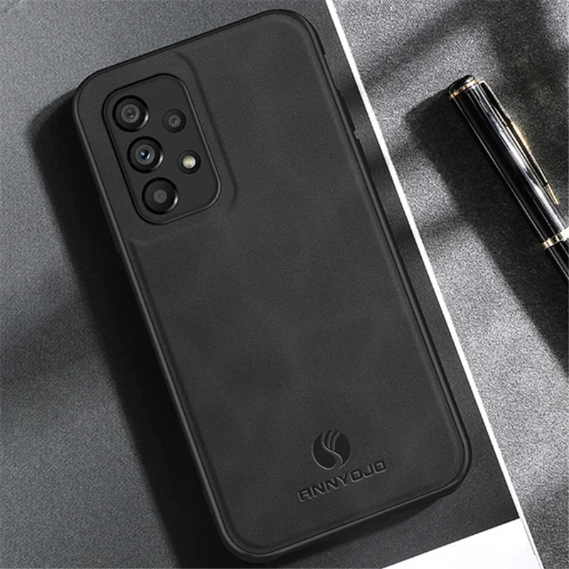 ANNYOJO لجهاز Samsung Galaxy A53 5G غطاء مصنوع من جلد PU مطلي بطبقة PC+TPU مقاوم للخدوش - رمادي