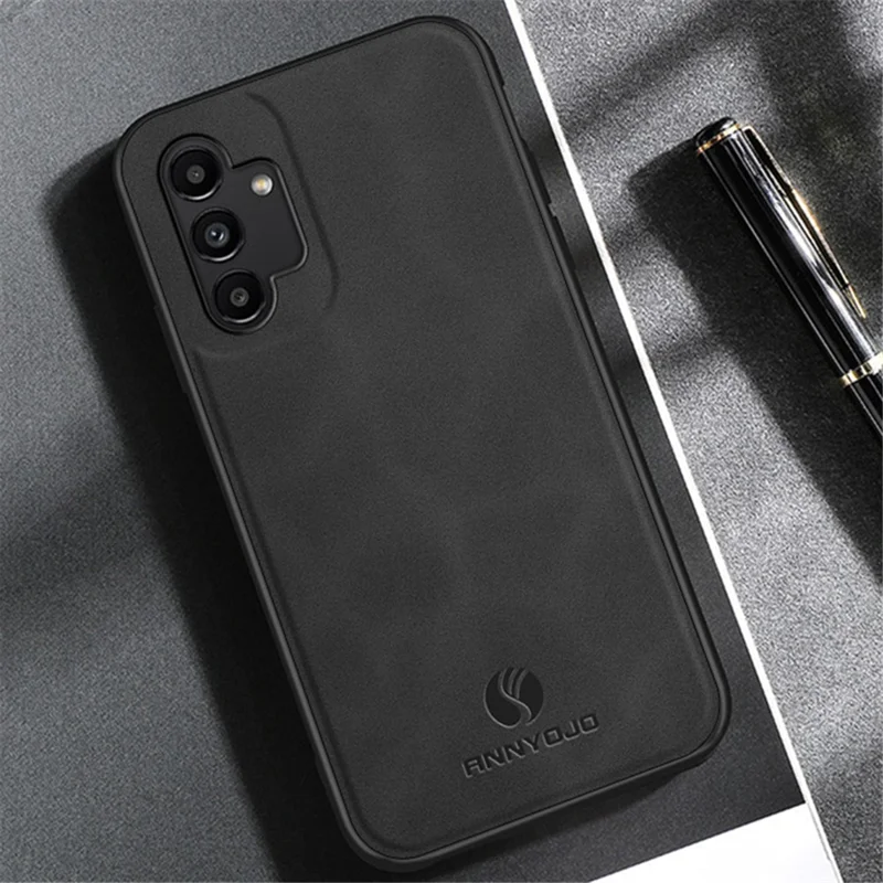 ANNYOJO Para Samsung Galaxy A13 5G Capa de Telefone Anti-queda Revestida de Couro PU PC+TPU Painel Traseiro - Preto