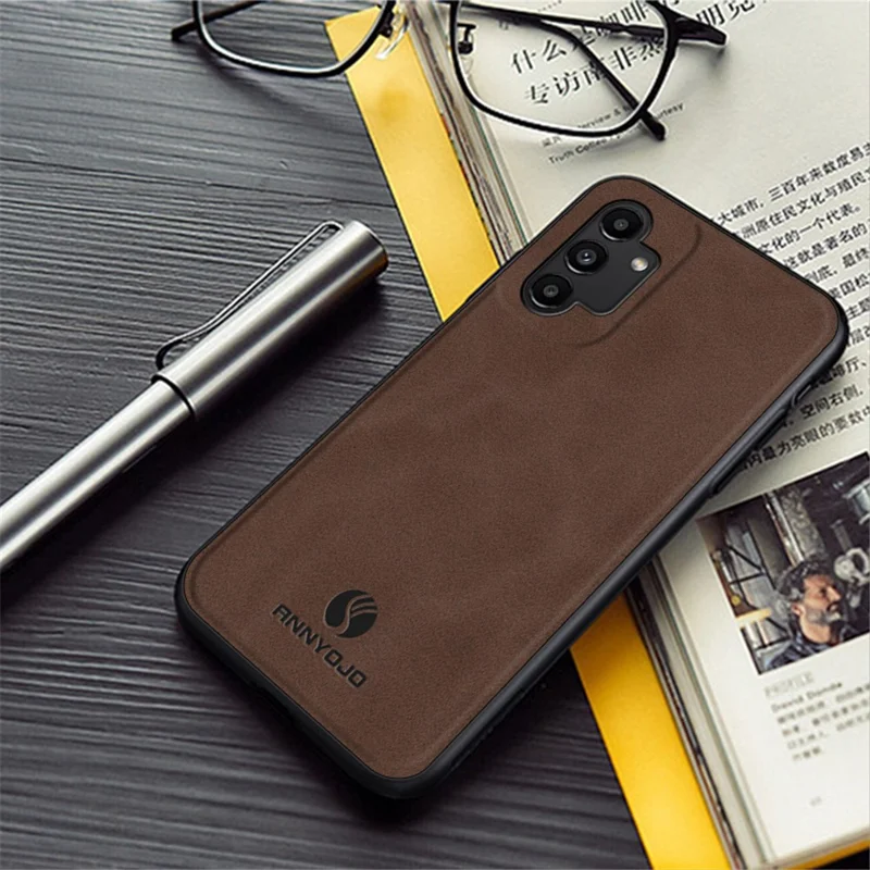 ANNYOJO Para Samsung Galaxy A13 5G Capa de Telefone Anti-queda Revestida de Couro PU PC+TPU Painel Traseiro - Preto