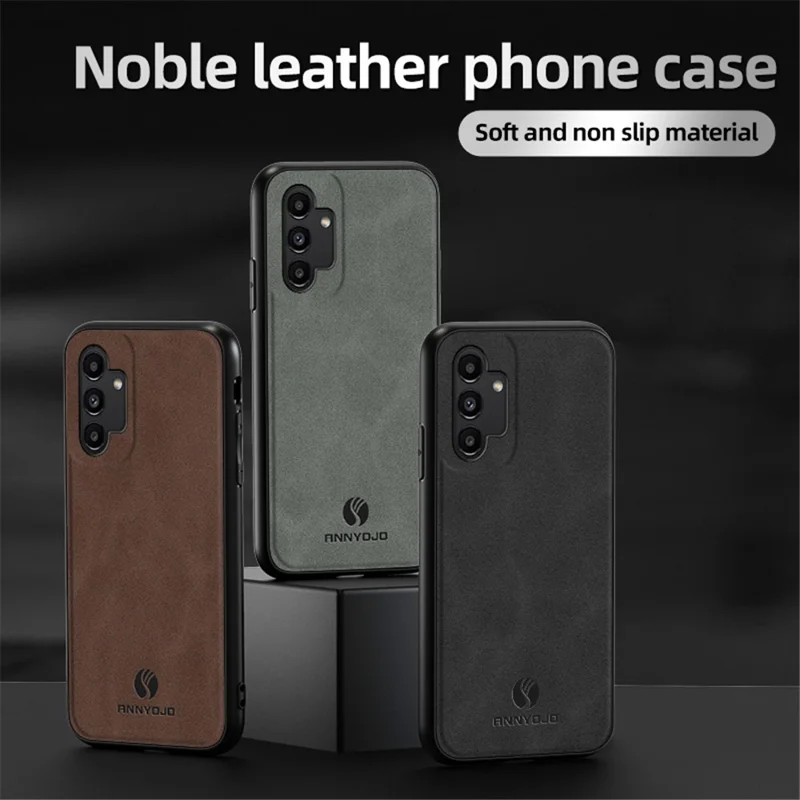 ANNYOJO Para Samsung Galaxy A13 5G Capa de Telefone Anti-queda Revestida de Couro PU PC+TPU Painel Traseiro - Preto