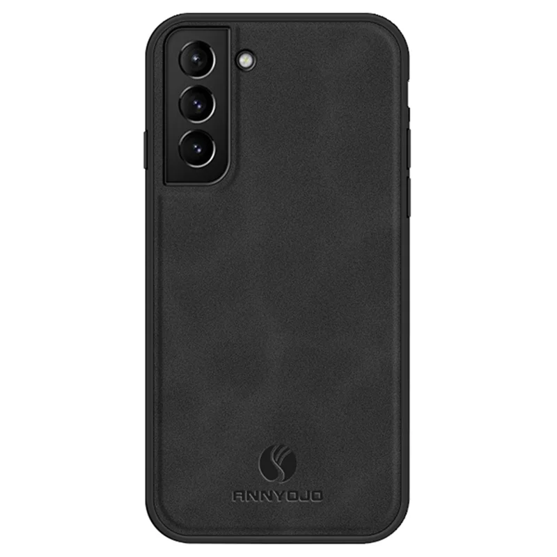 ANNYOJO For Samsung Galaxy S21 FE 5G Magnetic Car Mount Phone Cover PU Leather Coated PC+TPU Case - Black