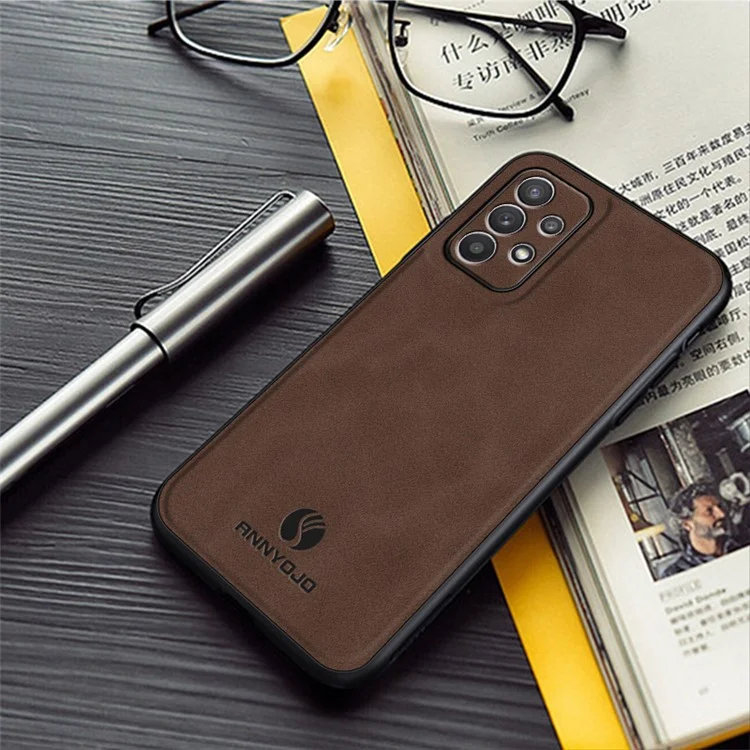 ANNYOJO Pour Samsung Galaxy A32 4G (Version UE) Étui de téléphone portable en cuir PU + PC + TPU avec support de voiture magnétique - Gris