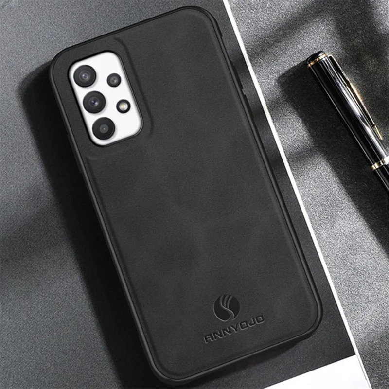 ANNYOJO voor Samsung Galaxy A32 5G / M32 5G PU Leer+PC+TPU Achterkant Stootvaste Telefoonhoes - Zwart