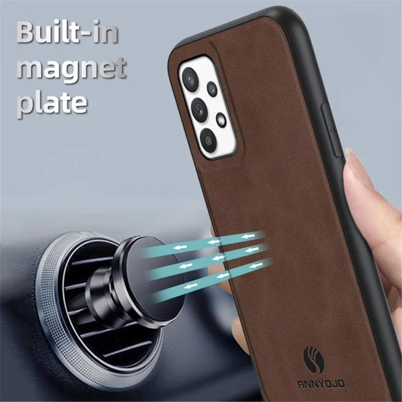 ANNYOJO voor Samsung Galaxy A32 5G / M32 5G PU Leer+PC+TPU Achterkant Stootvaste Telefoonhoes - Zwart