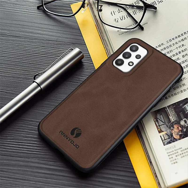 ANNYOJO voor Samsung Galaxy A32 5G / M32 5G PU Leer+PC+TPU Achterkant Stootvaste Telefoonhoes - Zwart