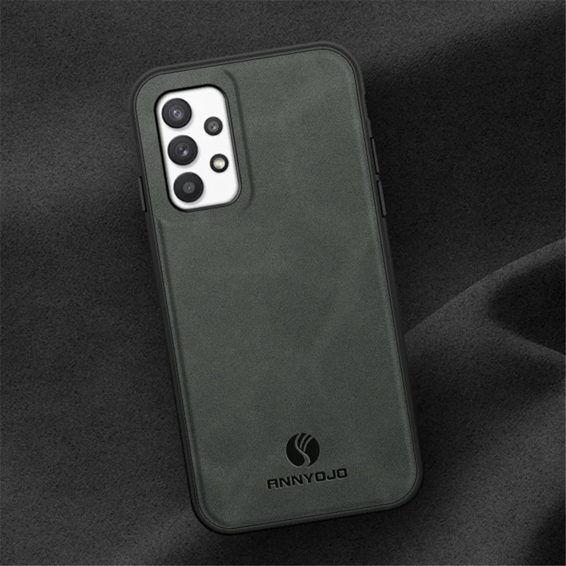 ANNYOJO voor Samsung Galaxy A32 5G / M32 5G PU Leer+PC+TPU Achterkant Stootvaste Telefoonhoes - Zwart