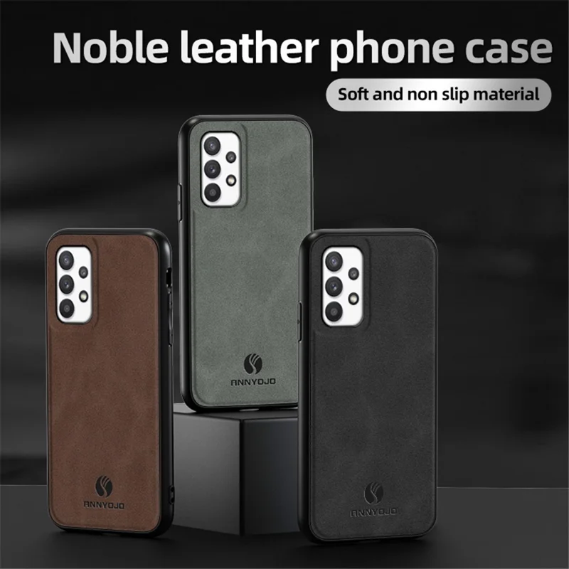 ANNYOJO voor Samsung Galaxy A32 5G / M32 5G PU Leer+PC+TPU Achterkant Stootvaste Telefoonhoes - Zwart