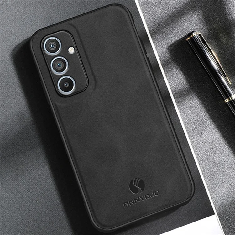ANNYOJO For Samsung Galaxy A34 5G Phone Cover PU Leather Coated PC+TPU Case Support Magnetic Car Mount - Coffee
