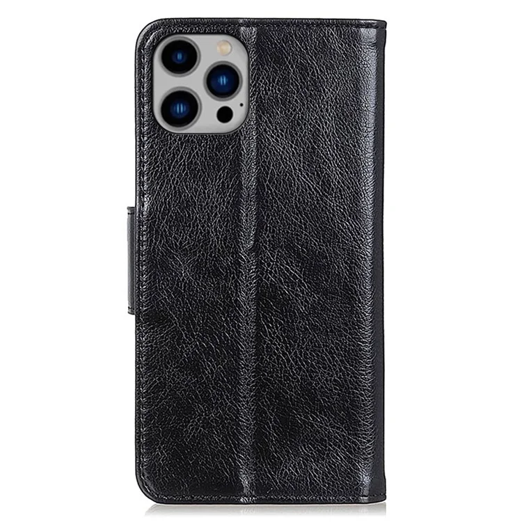 Para iPhone 15 Pro Split Leather Phone Case Nappa Texture Shockproof Cover with Stand Wallet - Preto