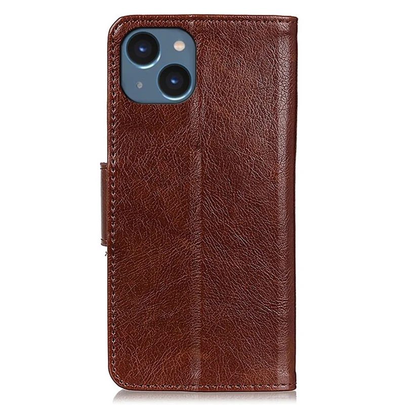 Phone Case for iPhone 15 Plus Split Leather Nappa Texture Cover with Stand Wallet - Brown