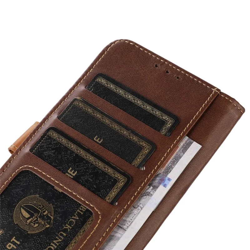 Phone Case for iPhone 15 Pro Calf Texture Flip Stand PU Leather Wallet Cover - Coffee