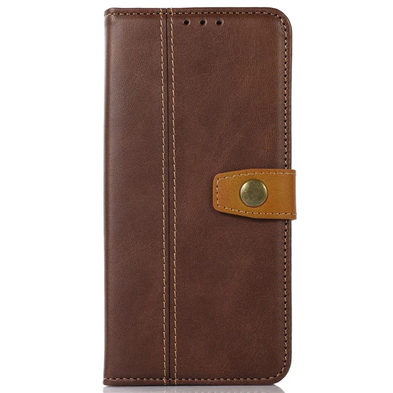Phone Case for iPhone 15 Pro Calf Texture Flip Stand PU Leather Wallet Cover - Coffee