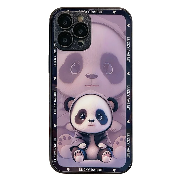 Pour iPhone 12 Pro Shadow Panda Pattern Tempered Glass Back TPU Frame Protection Phone Cover with Lens Film - Noir