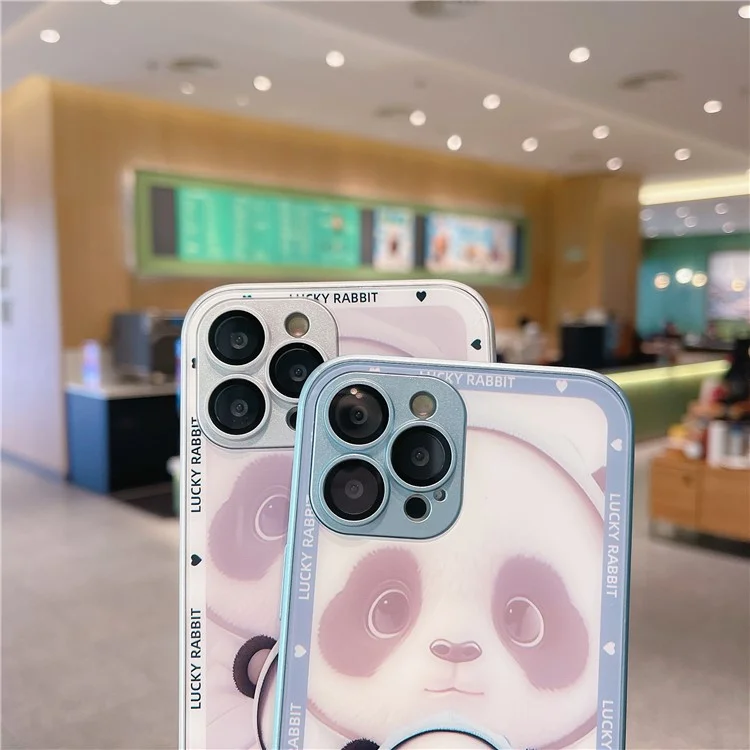 Pour iPhone 12 Pro Shadow Panda Pattern Tempered Glass Back TPU Frame Protection Phone Cover with Lens Film - Noir