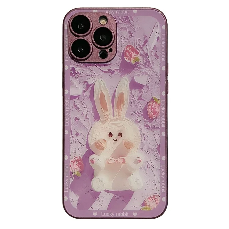 Pour iPhone 13 Pro Max Glass+TPU Phone Case Strawberry Rabbit Decor Metal Paint Design Phone Cover Shell - Purple