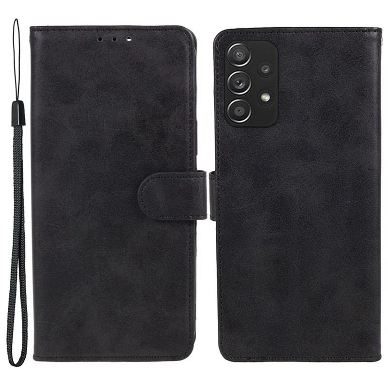 For Samsung Galaxy A23 4G / A23 5G (Global Version) Stand Phone Case Calf Texture PU Leather Wallet Cover - Black