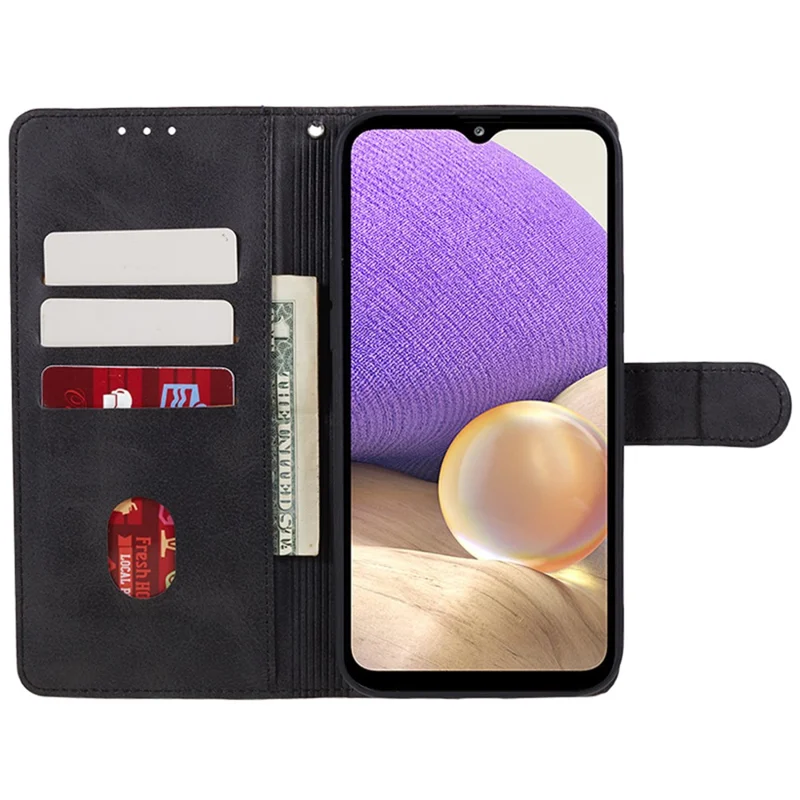 For Samsung Galaxy A23 4G / A23 5G (Global Version) Stand Phone Case Calf Texture PU Leather Wallet Cover - Black