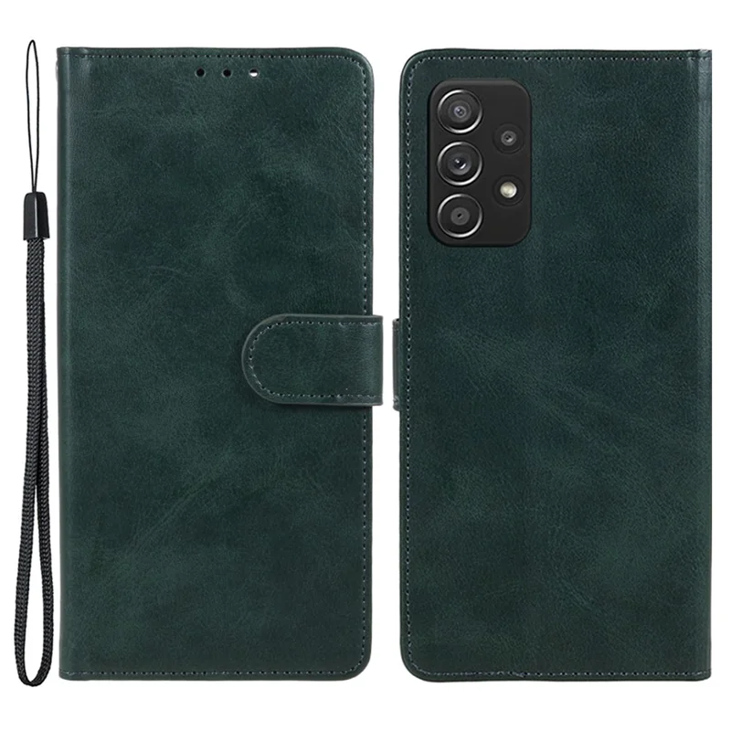 For Samsung Galaxy A23 4G / A23 5G (Global Version) Stand Phone Case Calf Texture PU Leather Wallet Cover - Midnight Green