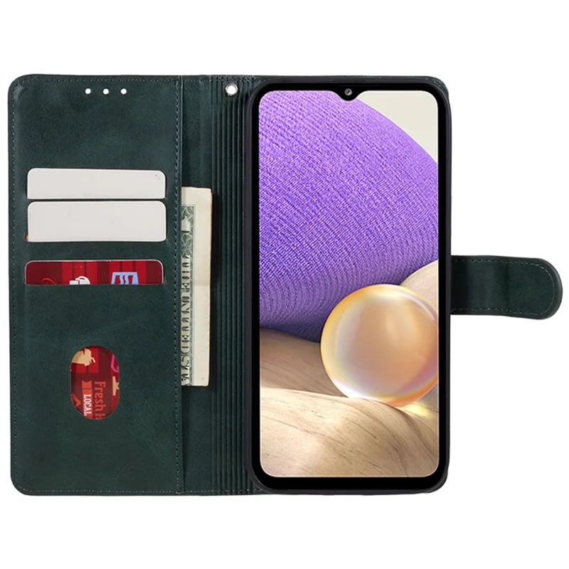 For Samsung Galaxy A23 4G / A23 5G (Global Version) Stand Phone Case Calf Texture PU Leather Wallet Cover - Midnight Green