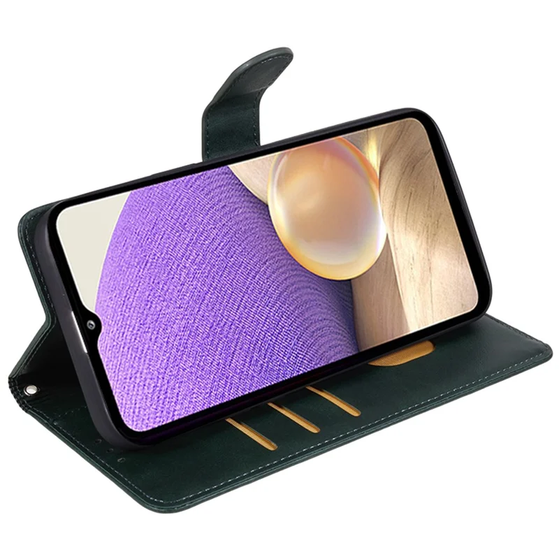 For Samsung Galaxy A23 4G / A23 5G (Global Version) Stand Phone Case Calf Texture PU Leather Wallet Cover - Midnight Green