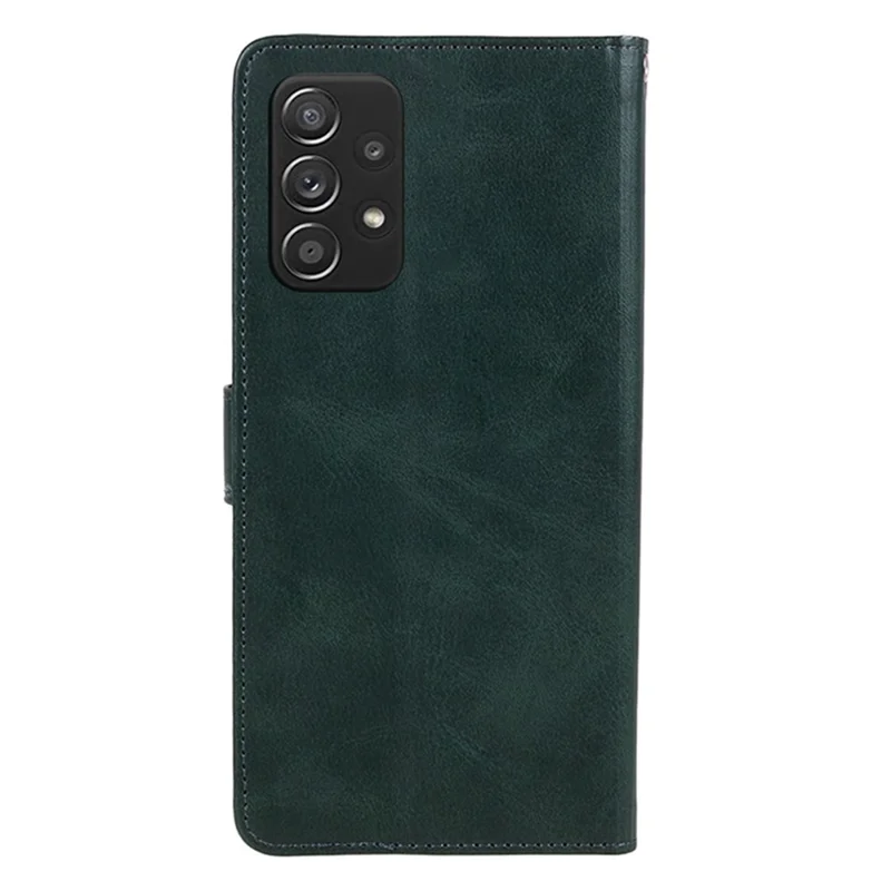 For Samsung Galaxy A23 4G / A23 5G (Global Version) Stand Phone Case Calf Texture PU Leather Wallet Cover - Midnight Green