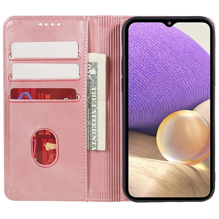 For Samsung Galaxy A32 5G / M32 5G Wallet PU Leather Phone Cover Calf Texture Stand Phone Case - Rose Gold