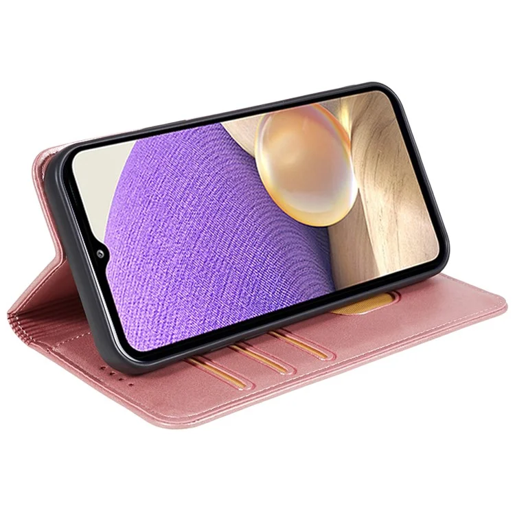 For Samsung Galaxy A32 5G / M32 5G Wallet PU Leather Phone Cover Calf Texture Stand Phone Case - Rose Gold