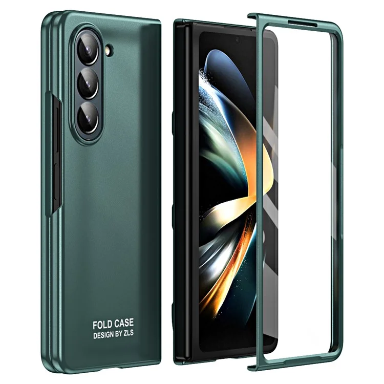 For Samsung Galaxy Z Fold5 5G Phone Case Hard PC Scratch Resistant Cover with Tempered Glass Film - Green