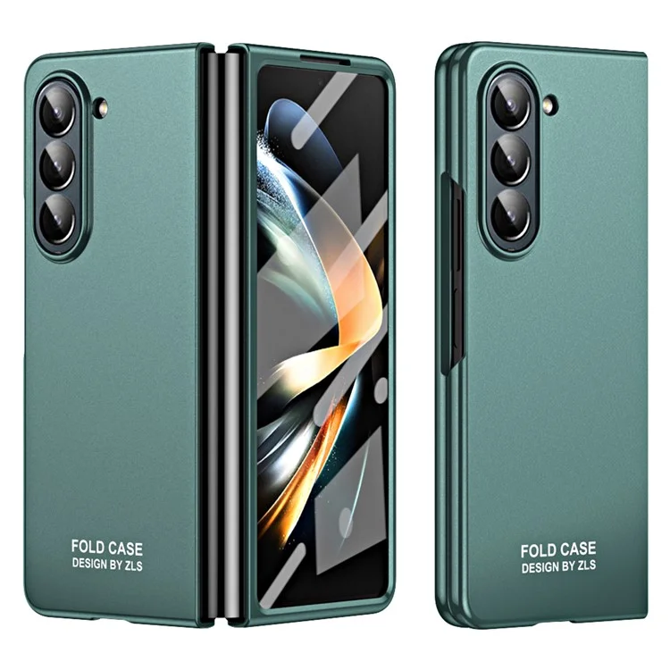 For Samsung Galaxy Z Fold5 5G Phone Case Hard PC Scratch Resistant Cover with Tempered Glass Film - Green