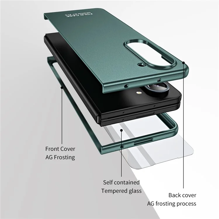 For Samsung Galaxy Z Fold5 5G Phone Case Hard PC Scratch Resistant Cover with Tempered Glass Film - Green