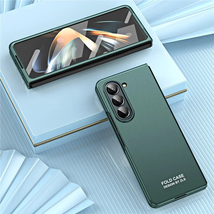 For Samsung Galaxy Z Fold5 5G Phone Case Hard PC Scratch Resistant Cover with Tempered Glass Film - Green