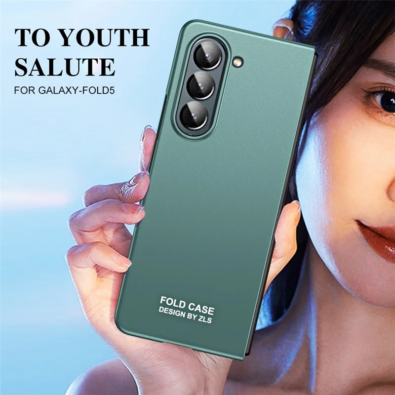 For Samsung Galaxy Z Fold5 5G Phone Case Hard PC Scratch Resistant Cover with Tempered Glass Film - Green