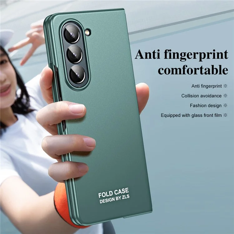 For Samsung Galaxy Z Fold5 5G Phone Case Hard PC Scratch Resistant Cover with Tempered Glass Film - Green