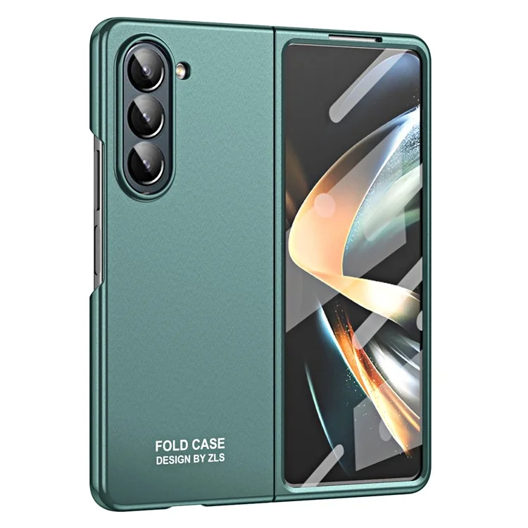 For Samsung Galaxy Z Fold5 5G Phone Case Hard PC Scratch Resistant Cover with Tempered Glass Film - Green