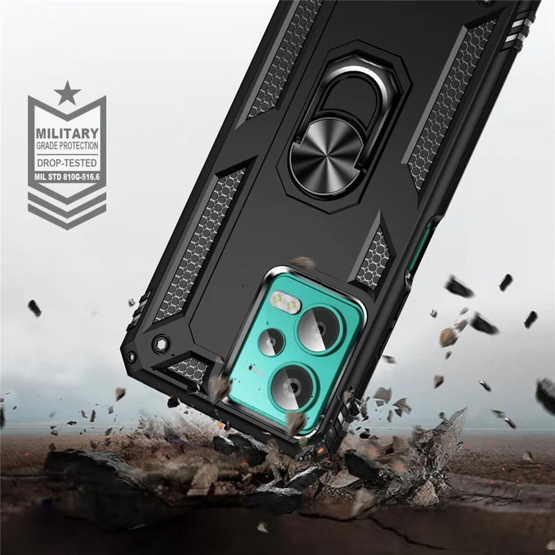 Per Xiaomi Redmi Note 12 4G Kickstand Phone Case PC+TPU Cover con Built-in Magnetic Holder Metal Sheet - Nero