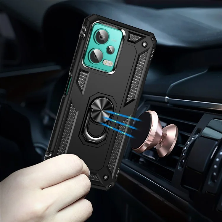 Per Xiaomi Redmi Note 12 4G Kickstand Phone Case PC+TPU Cover con Built-in Magnetic Holder Metal Sheet - Nero