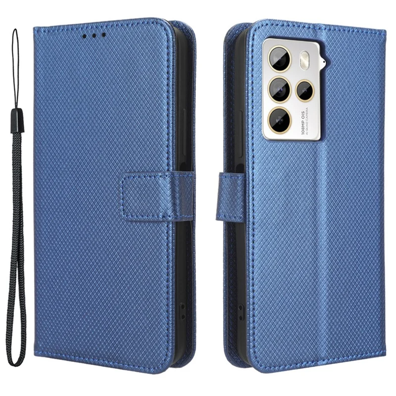 Per HTC U23 Pro 5G Antigraffio Copertura Portafoglio Antiurto Texture Diamante PU Pelle Stand Case - Blu