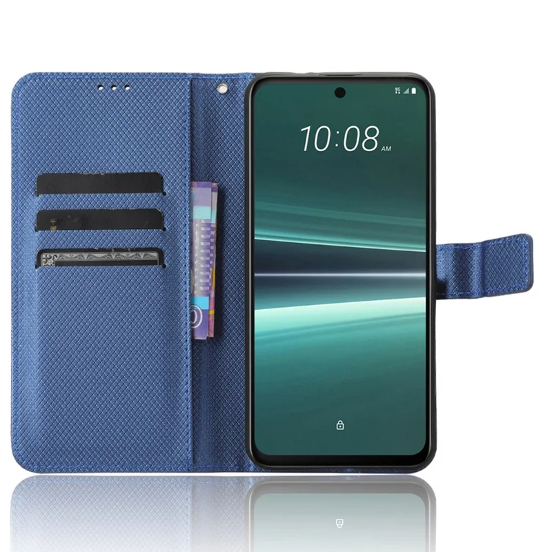 Per HTC U23 Pro 5G Antigraffio Copertura Portafoglio Antiurto Texture Diamante PU Pelle Stand Case - Blu